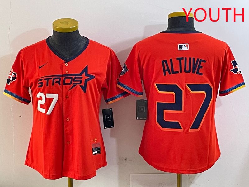 Youth Houston Astros 27 Altuve Orange Fourth generation Joint Name Nike 2025 MLB Jersey style 2